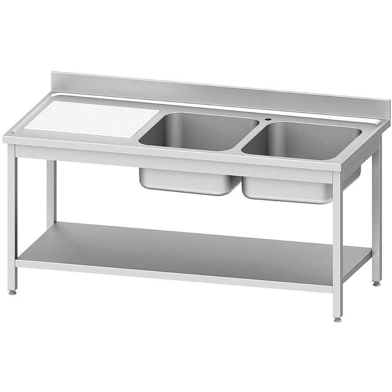 Évier inox DIVERSO 2 cuves avec égouttoir gauche et tablette