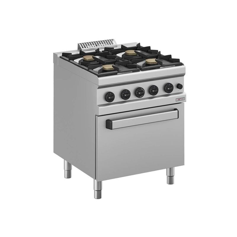 Fourneau gaz professionnel DIVERSO 4 brûleurs avec four GN 2/1