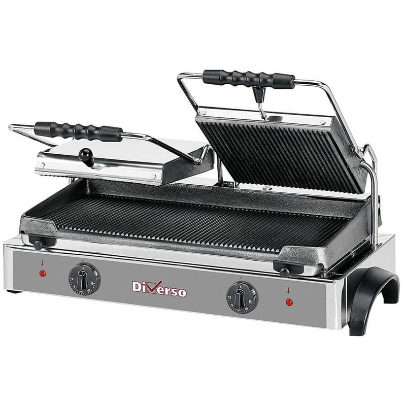 Grill panini DOUBLE DIVERSO - Plaques rainurées fonte 550x255mm