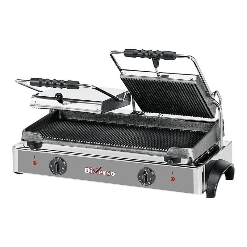 Grill panini DOUBLE DIVERSO - Plaques rainurées fonte 550x255mm