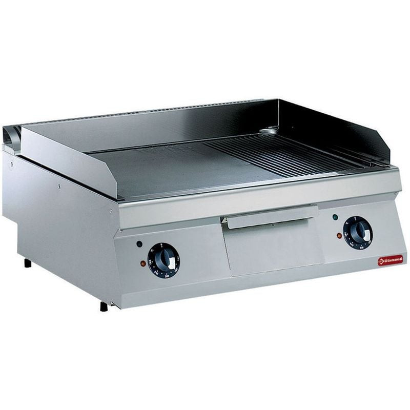 Plaque de cuisson Diamond TOP - Surface chromée 2/3 lisse 1/3 rainurée