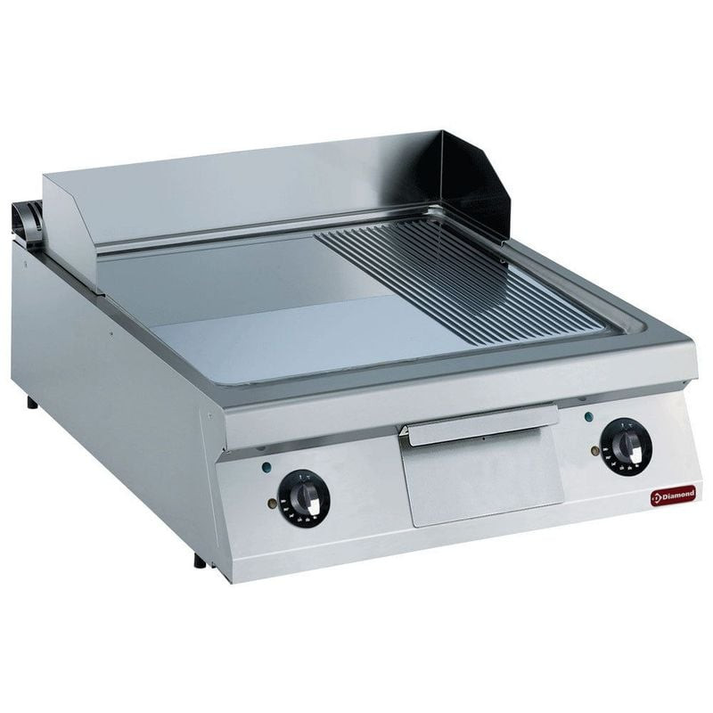 Plaque de cuisson électrique Diamond 2/3 lisse et 1/3 rainurée chromée