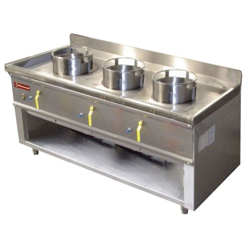 Fourneau wok DIAMOND 3 brûleurs - 21,44 kW puissant pour cuisine pro