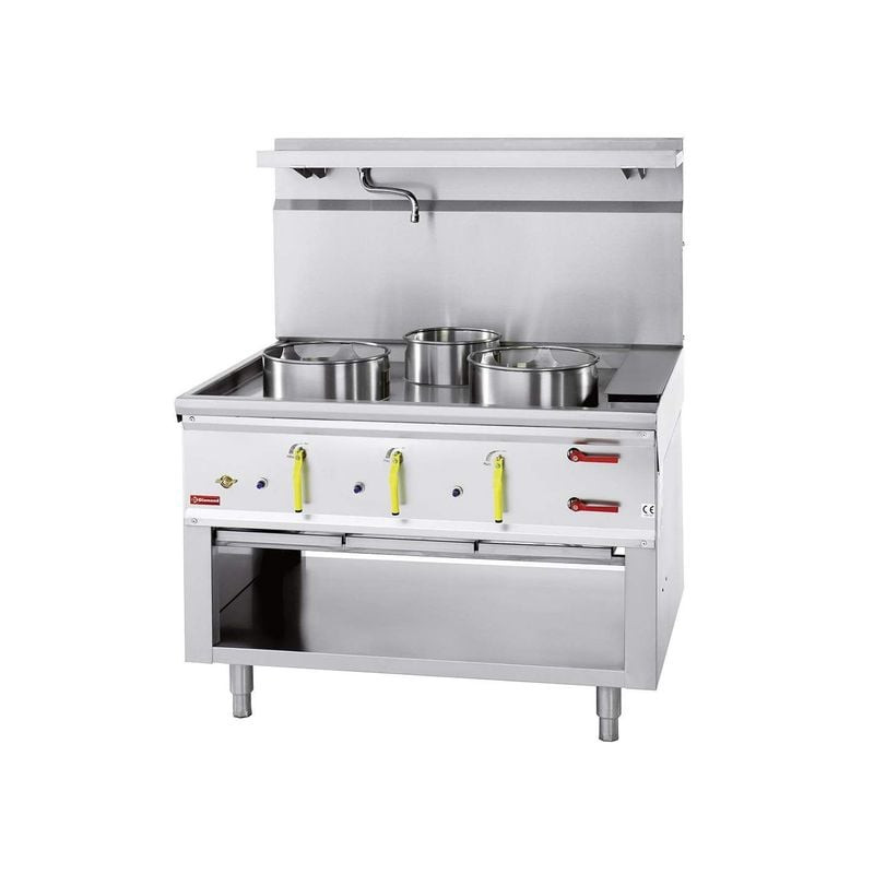 Fourneau à wok DIAMOND 3 brûleurs avec rideau d'eau - Professionnel