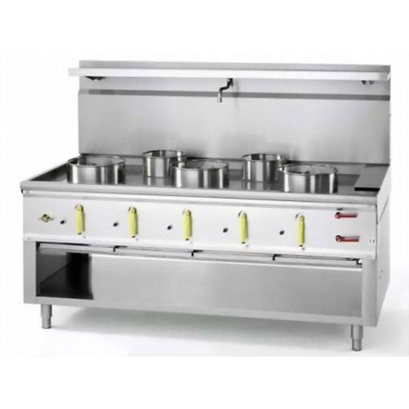 Wok 5 brûleurs avec rideau d'eau DIAMOND - Cuisinière gaz pro