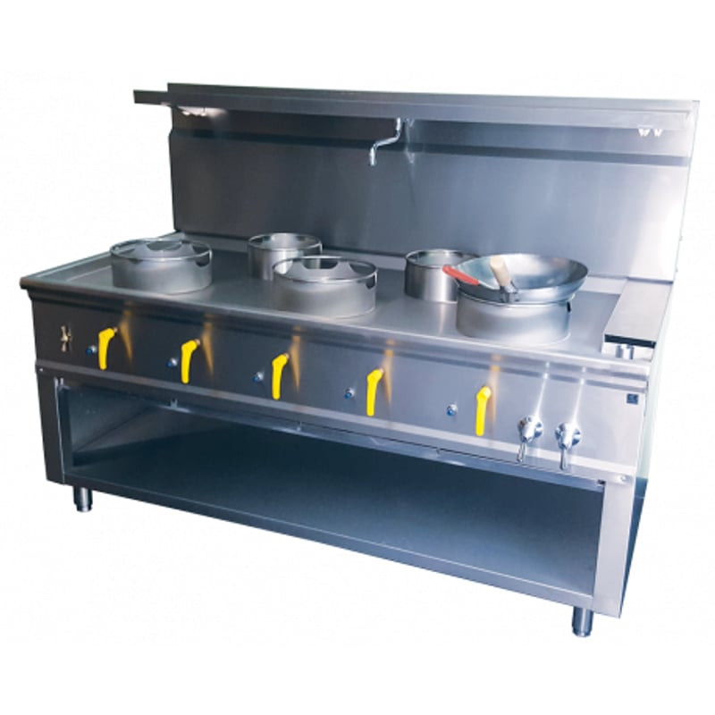 Wok 5 brûleurs avec rideau d'eau DIAMOND - Cuisinière gaz pro