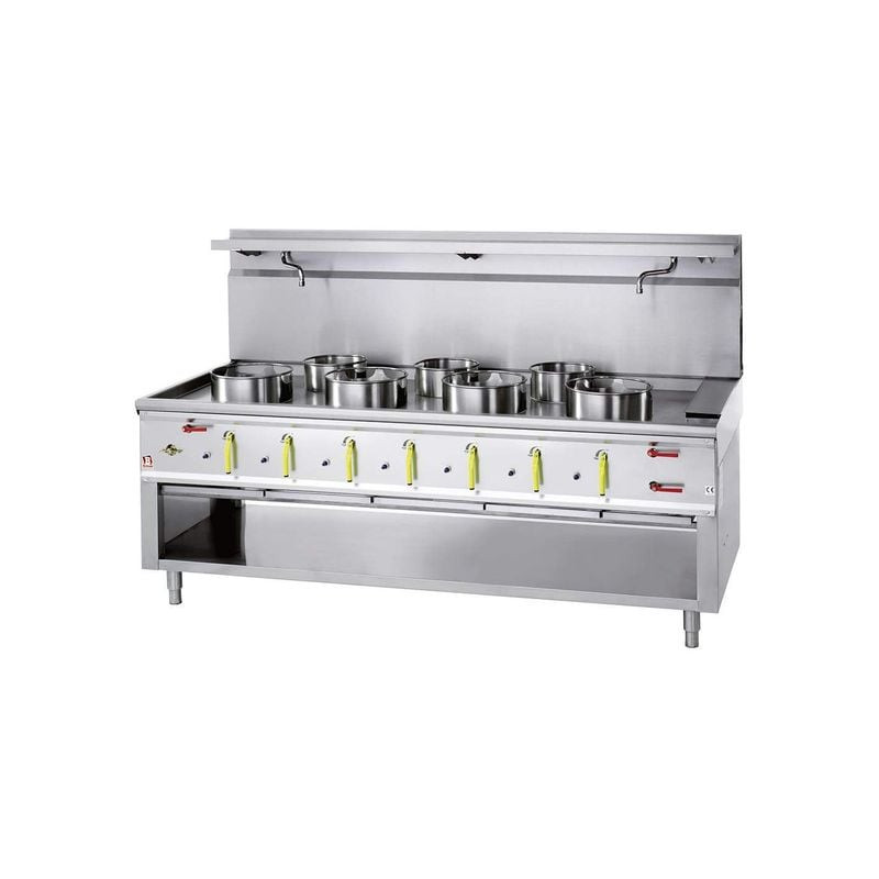 Fourneau Wok DIAMOND 7 brûleurs avec rideau d'eau - Professionnel